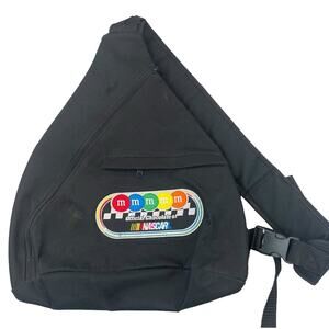 NASCAR M&M Single Shoulder Sling Bag Lightweight Black Embroidered Race Fan